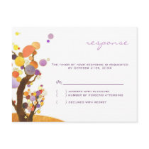Autumn Love Trees Purple Wedding RSVP (4.25x5.6) Postcard