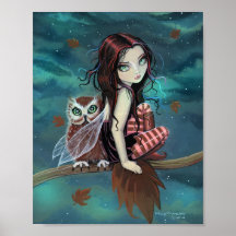 Autumn Owl Cute Gothic Fairy Fantasy Art Print