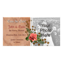 Autumn Peach Rose Save the Date Photo cards