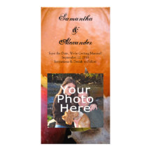 Autumn Pumpkin, Apple and Colourful Leaves Custom Photo Card