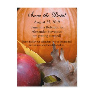 Autumn Pumpkin, Apple and Colourful Leaves by CustomInvites