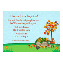 Autumn Pumpkin Cart Personalized Invites