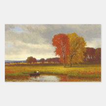 Autumn River Trees Painting Rectangular Stickers