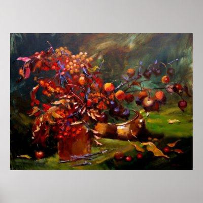Autumn Still Life with Crab Apple Poster by marinazavalova