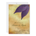 Autumn Wedding Invitation 2 Leaves Purple Cream