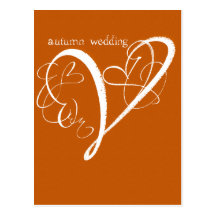 autumn wedding orange heart post cards