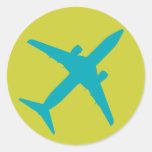 Avion graphique dans le bleu autocollant rond