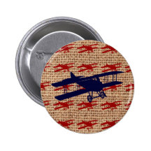 Avion vintage de propulseur de biplan sur la copie badges avec agrafe