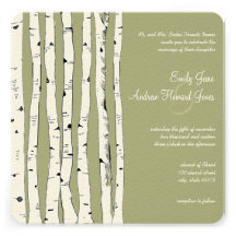 Avocado Green Birch Tree Wedding Invitations