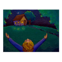 Awake in the moment happiness fun whimsical art post card