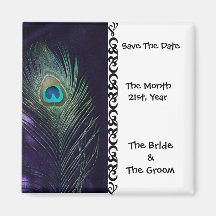 Awesome Purple Peacock Wedding Save the Date Magnets
