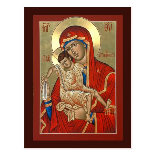 Axion Esti Mother of God Prayer Card Postcards