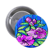 Azalea Flowers Stained Glass Pinback Button