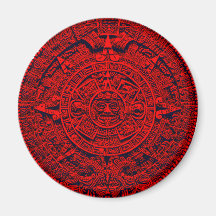 Aztec Calendar - red Fridge Magnets