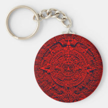 Aztec Calendar - red Keychains