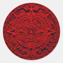 Aztec Calendar - red Round Sticker