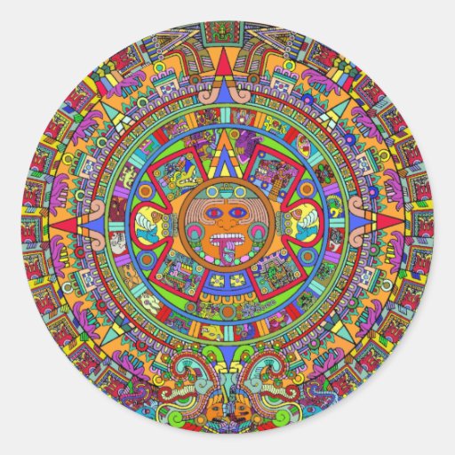 Aztec Calendar Round Stickers