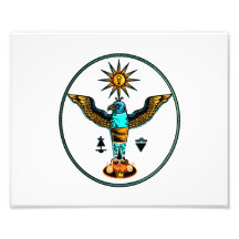 aztec clear orange blue eagle sun symbols pagan .p photographic print