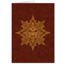 Aztec Sun Mask – Golden Red Greeting Card