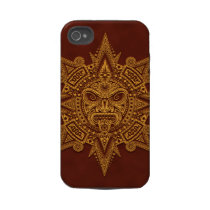 Aztec Sun Mask, Golden Red Tough Iphone 4 Cases