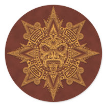Aztec Sun Mask – Golden Red Round Stickers