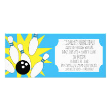Azure Blue Rolling Good Time Bowling Party Personalized Announcements