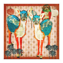 Azure Deer & Rose Owl Fiesta Canvas Art Gallery Wrap Canvas