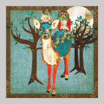 Azure Fawn & Rose Owls Full Moon Canvas Art canvas prints