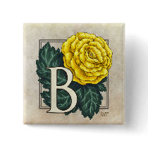 B for Begonia Flower Monogram Square Button