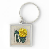 B for Begonia Flower Monogram Square Keychain