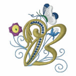 B monogram floral butterfly embroidery ladies tee