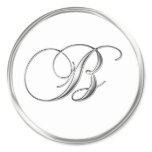 B Monogram Letter Sliver On White Wedding Seal Round Stickers