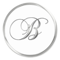 B Monogram Letter Sliver On White Wedding Seal Round Stickers