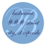 "B" monogram return address label - personalize Round Stickers