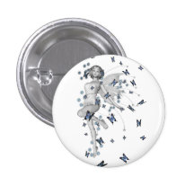B&W Fairy & Blue Butterflies Button