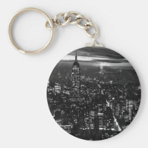 B&W New York City at Night Keychain