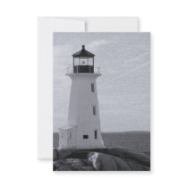 B&W Peggy's Cove Lighthouse Custom Invitation