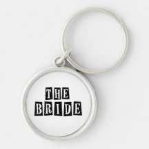 B&W Retro Stamp - The Bride Key Chain
