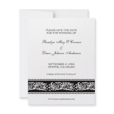 B&W scroll elegant wedding save the date flat card by FidesDesign