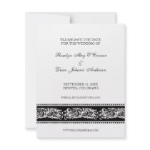 B&W scroll elegant wedding save the date flat card