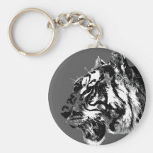 B&W Siberian Tiger Key Chains