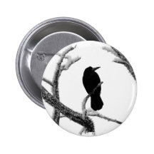 B&W Winter Raven Edgar Allan Poe Pinback Buttons