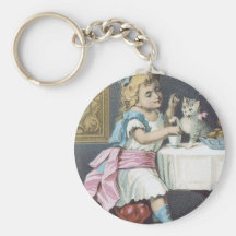 Babbitts 1776 Girl with Kitten Trading Card Key Chain