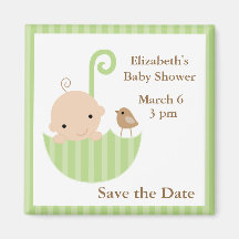 Baby and Bird in Umbrella Refrigerator Magnets