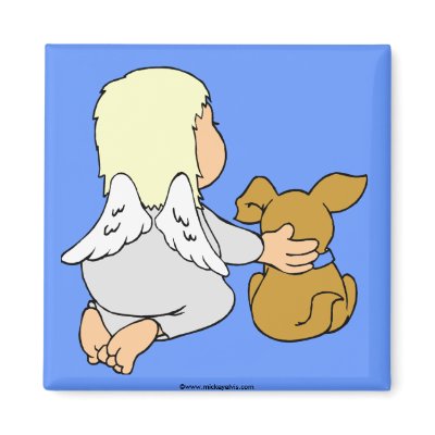Baby angel and puppy refrigerator magnet by ZazzleDayz