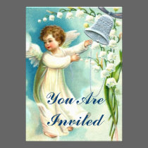 Baby Angel With Blue Bell invitations