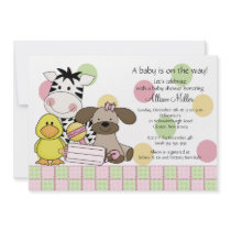 Baby Animals Girl Baby Shower Invitation