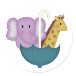 Baby Animals in an Umbrella Round Stickers