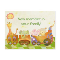 Baby Animals on Choo Choo Train: New Baby Postcard