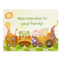 Baby Animals on Choo Choo Train: New Baby Postcard
